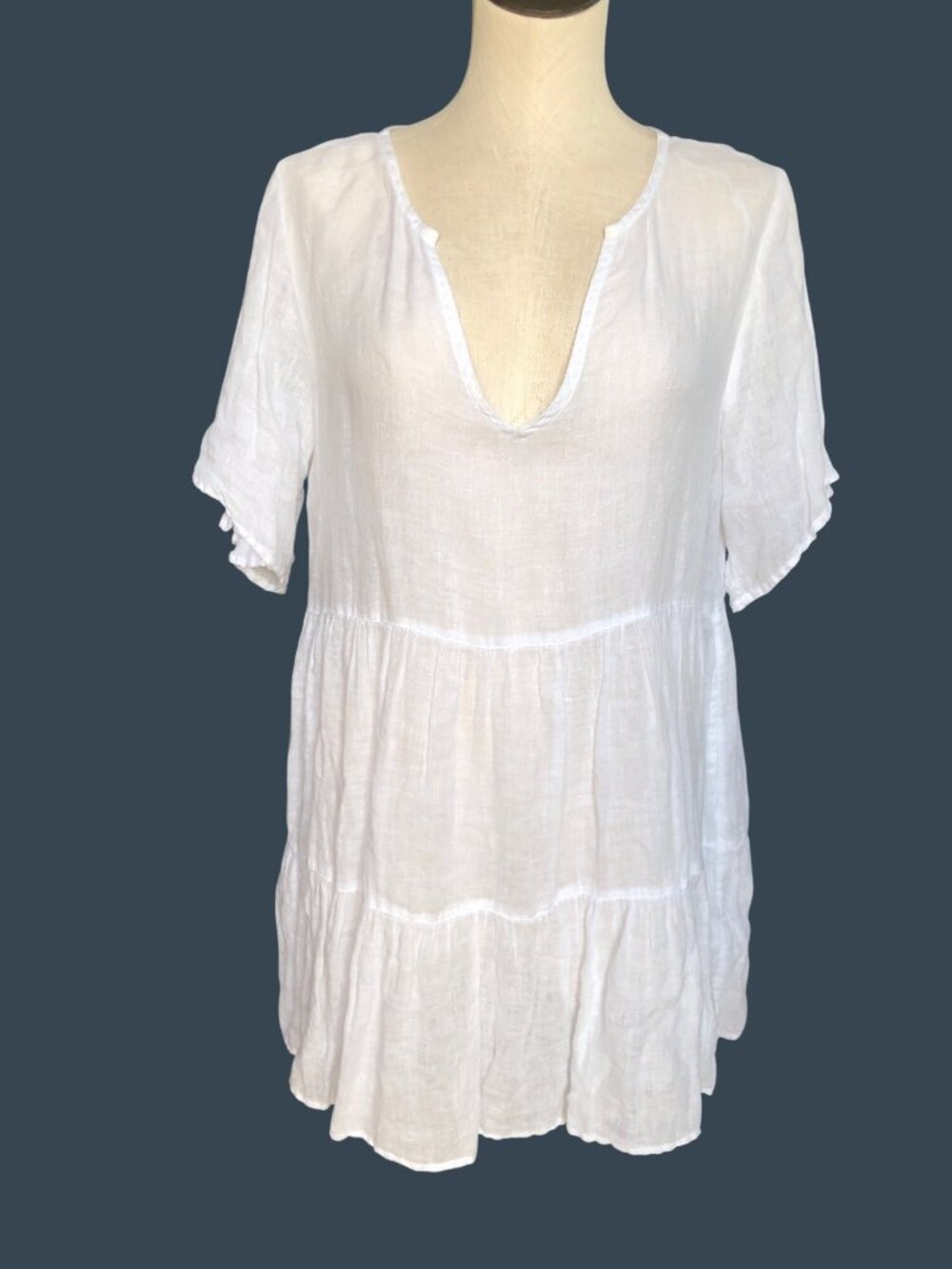 Joie Linen Blouse Tunic Linen Womens S Bohemian Top Pockets Tiered Short Sleeves